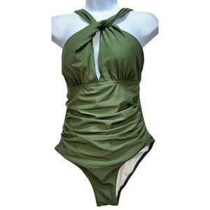 Charmo Women Halter One Piece Swimsuit Padded Tummy Control Sz S Green Sleeveles